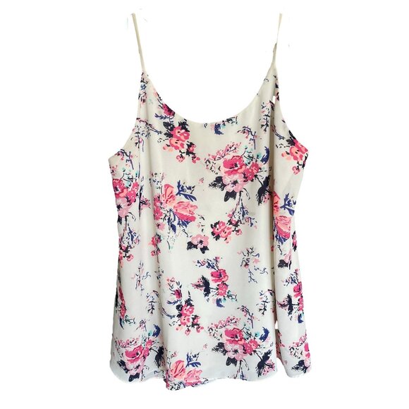 TWIK Simons Floral Camisole Top Racerback Lined Cream Pink Summer Women's XL - Picture 1 of 13